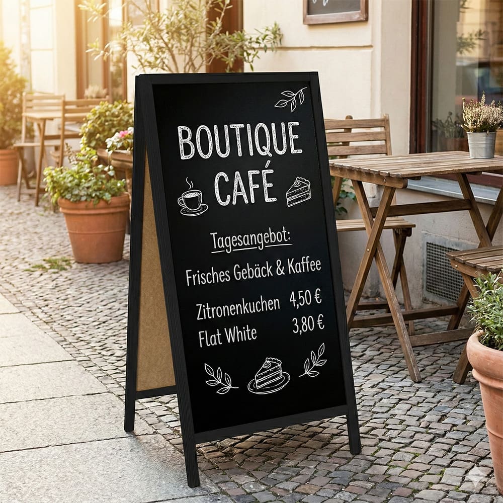 Holz Kreidetafel-Aufsteller, 60x172cm, Schwarz, Indoor