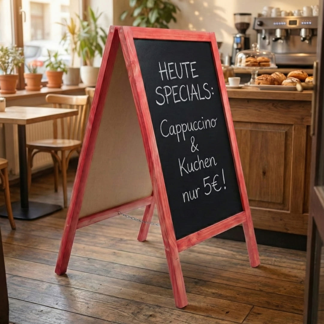 Holz Kreidetafel-Aufsteller, 60x100cm, Rot, Indoor