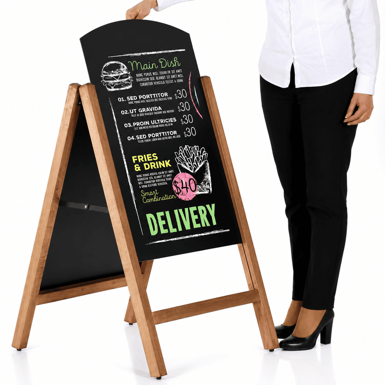 Outdoor Gehwegkreidetafel Holz 100x67cm Magnetisch – Dunkelbraun