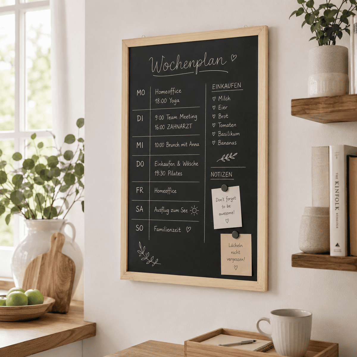Wandkreidetafel mit Holzrahmen, magnetisch, individuell nach Mass