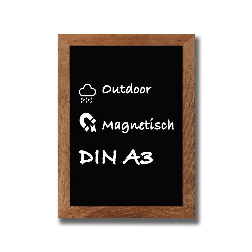 A3 Wandkreidetafel magnetisch mit Buchenholz Rahmen Dunkelbraun