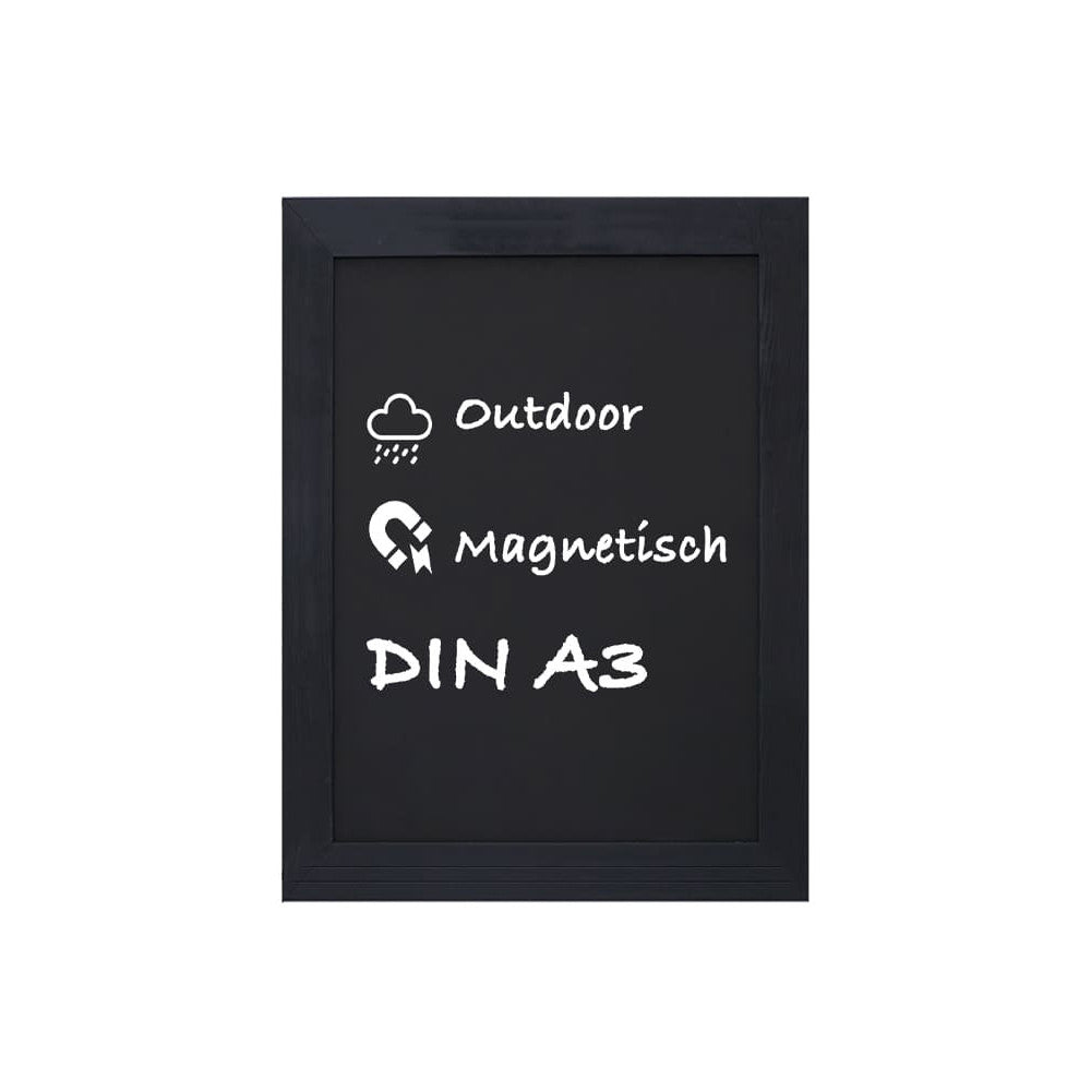A3 Wandkreidetafel magnetisch mit schwarzem Holzrahmen