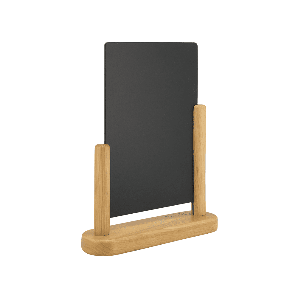 A4 Tischkreidetafel Aufsteller mit Holzrahmen Teak und mit Securit Kreidemarker beschriftbarer austauschbare Melamin Tafel