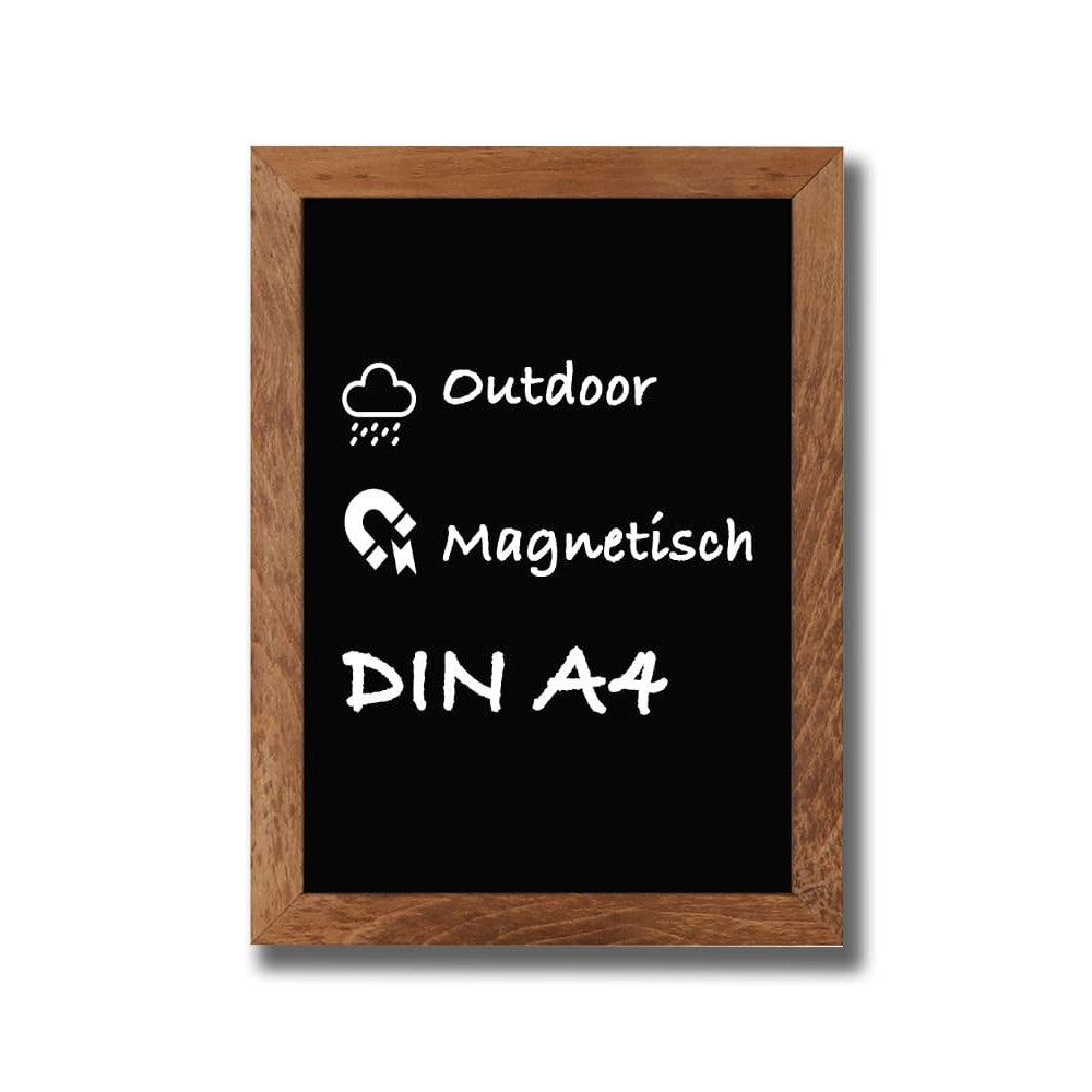 A4 Wandkreidetafel magnetisch mit Buchenholz Rahmen dunkelbraun