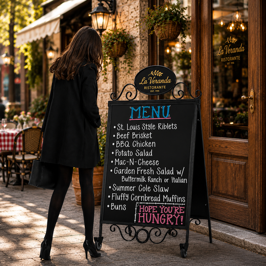 Heritage Sign Antik – Gehwegaufsteller mit Kreidetafel & Rollen