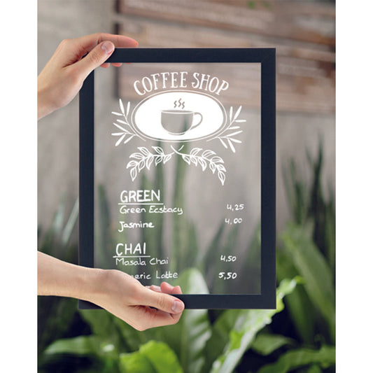 beschriftete Glas Kreidetafel mit schwarzem Holzrahmen, 30x40cm