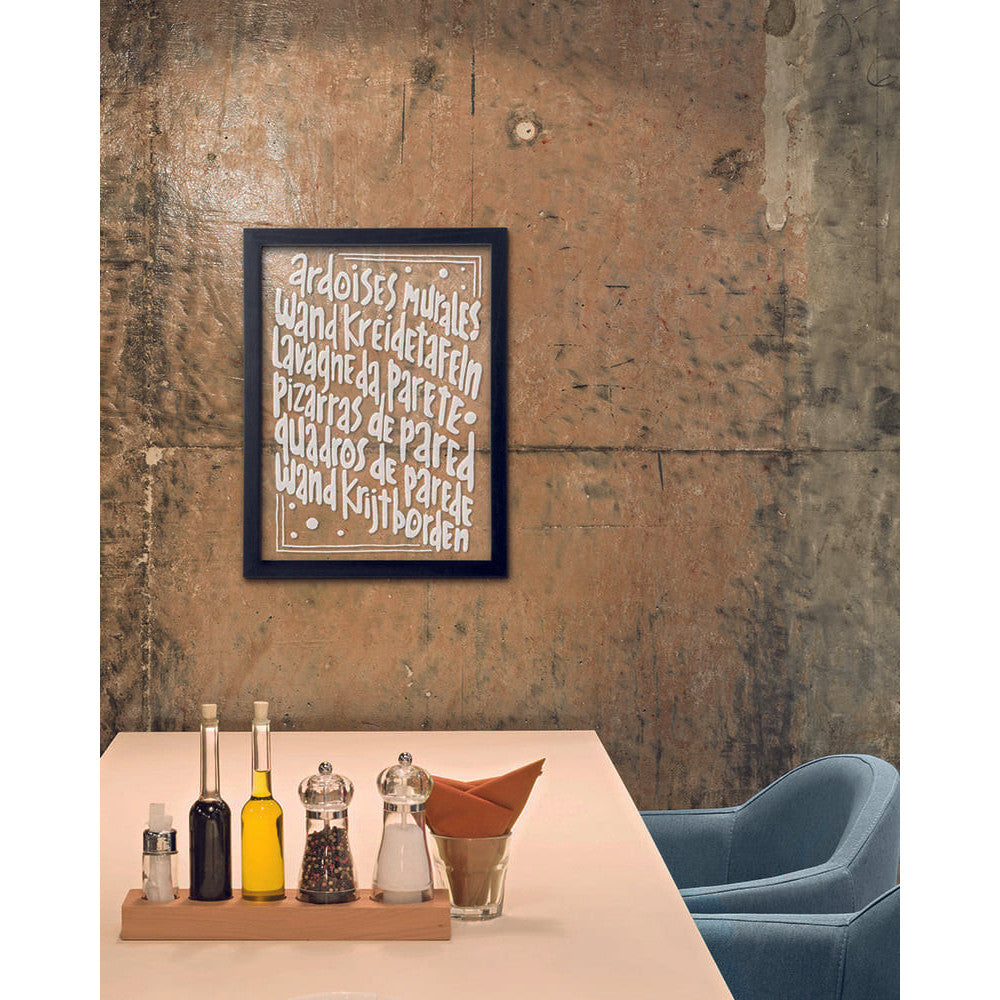 beschriftete Kreidetafel mit Fläche aus Glas, schwarze Kreidetafel mit Glasfläche von Securit