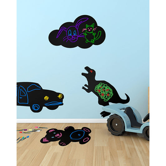 Beschriftete Wolken Kreidetafel Silhouette schwarz von Securit, Wolken Silhouette schwarz beschriftet mit Kinder Motiven farbige Kreidemarker
