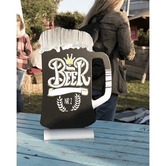 Securit®, Tischkreidetafel Aufsteller mit Aluminiumfuss, "Bier" Form-Silhouette, 21x34cm