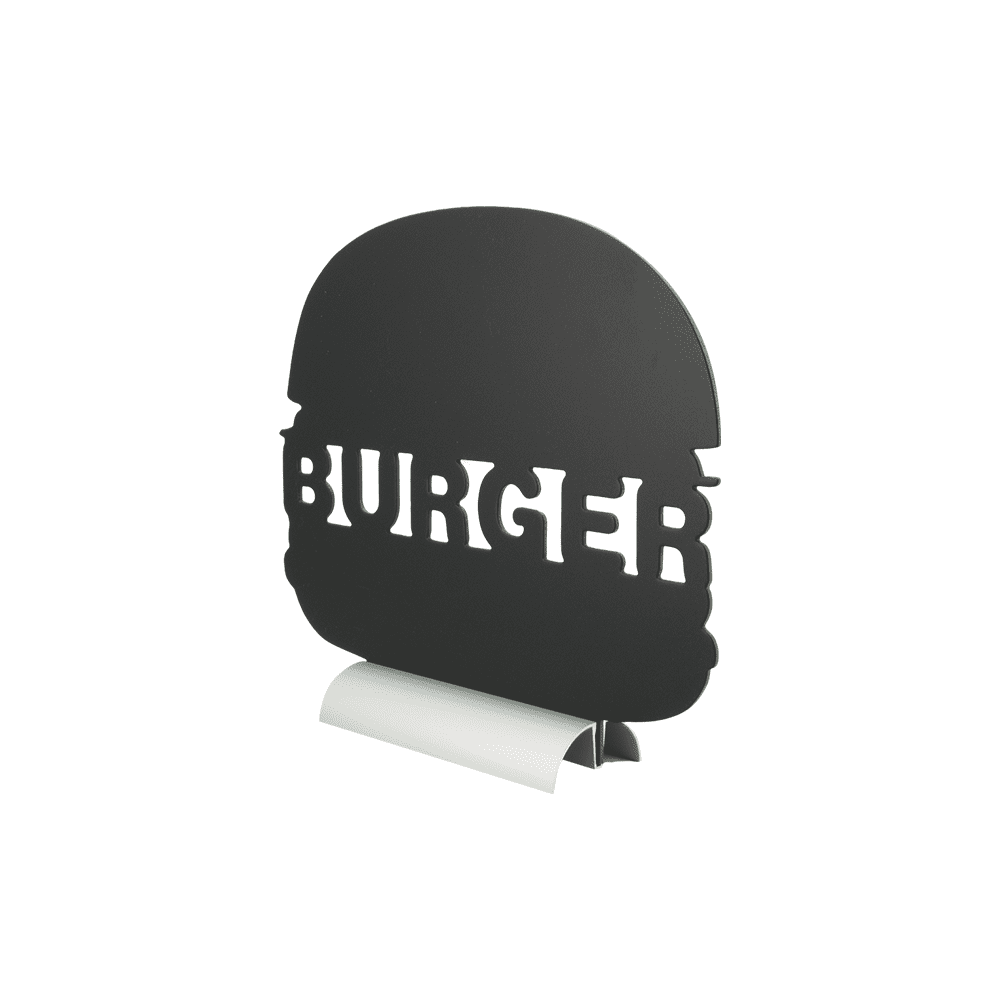 Burger Tischaufsteller Kreidetafel mit Aluminium Sockel