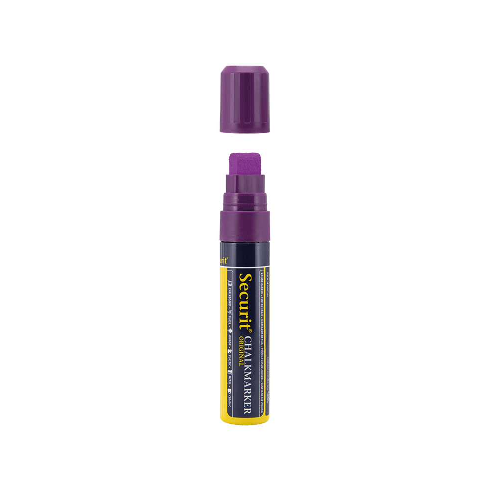 dicker Kreidemarker violette mit 7-15mm Strichbreite und Schreibfarbe violett, Chalkmarker Kreidestift Securit in Violett für Beschriftung von Kreidetafeln und Kundenstopper