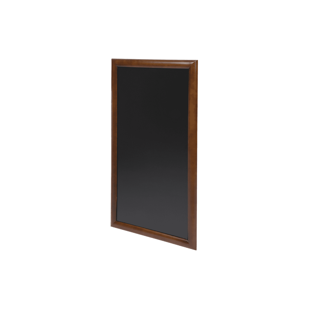dunkelbraune Kreidetafel mit schwarzer Beschriftungsfläche, 56x100cm mit gerundetem Holz, wetterfest