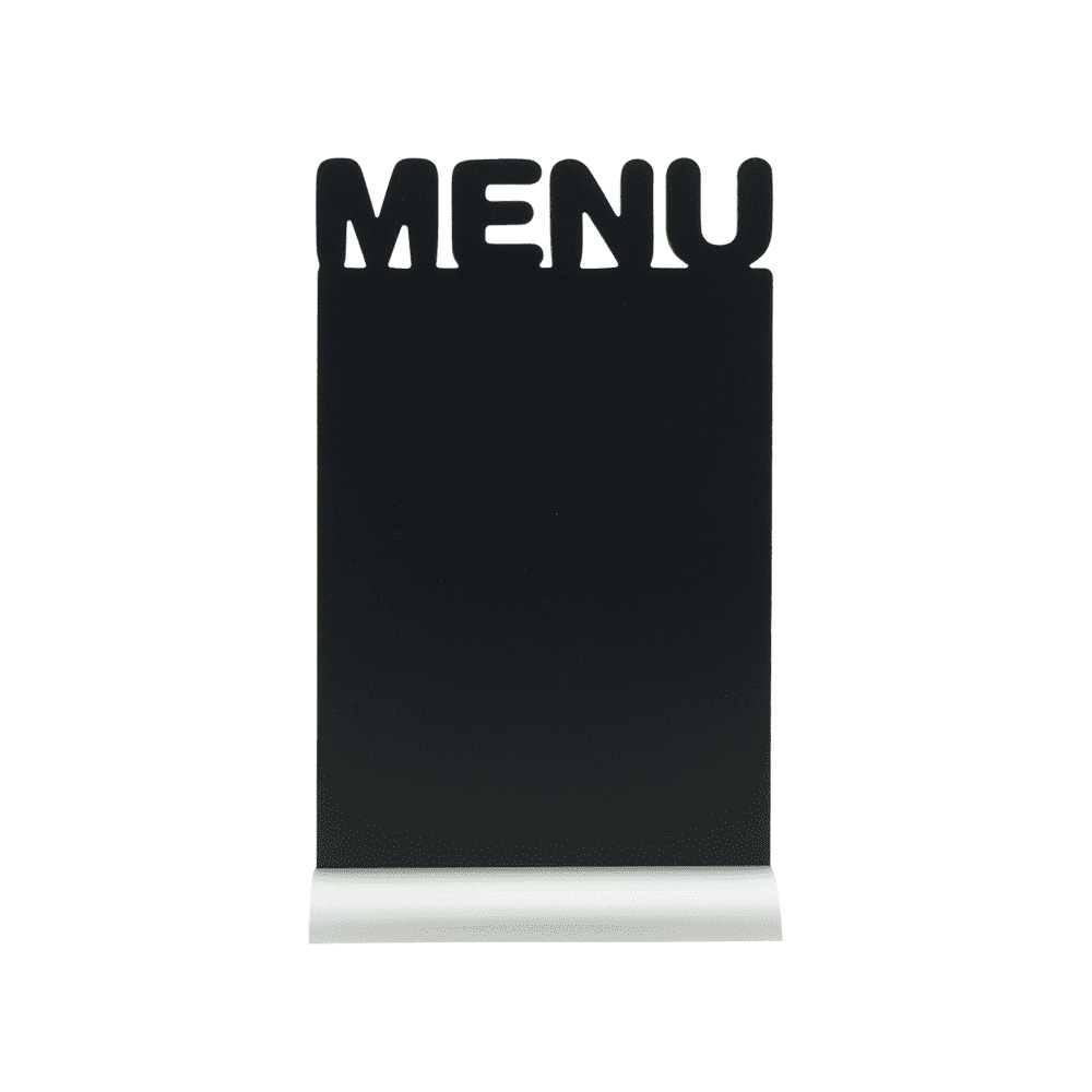 Eckige Tischtafel Aufsteller mit Kreidetafel zum Beschriften mit Kreide und Kreidestifte und Aluminiumfuss zum Aufstellen