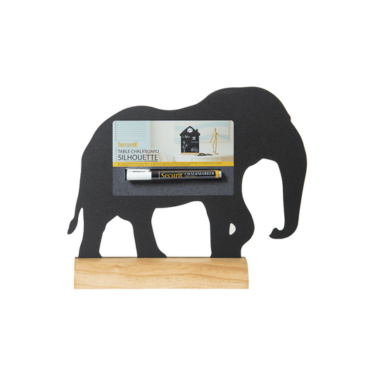 Elefanten Tischaufsteller Kreidetafel mit Holzsockel als Dekoration für Zuhause, Tischaufsteller mit Holzsockel