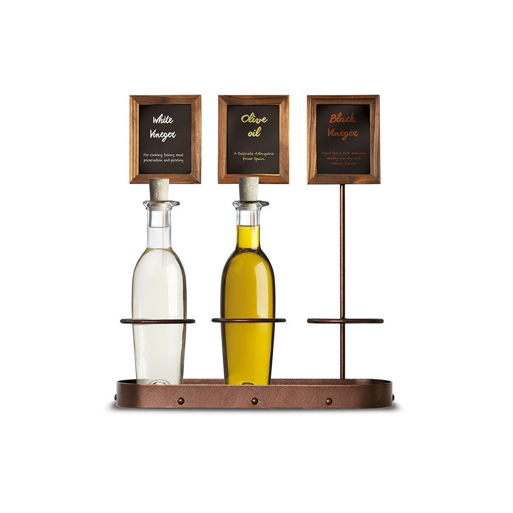 Flaschenhalter Tischkreidetafel mit Öl und Essig