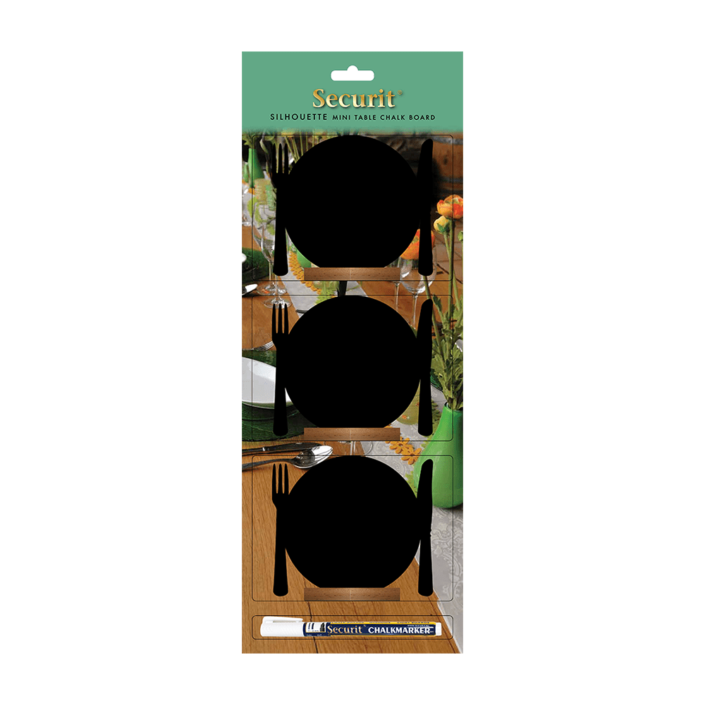 Gastro Tischtafeln Kreidetafeln aufstellbar im 3er-Set in Form eines Tellers mit Besteck