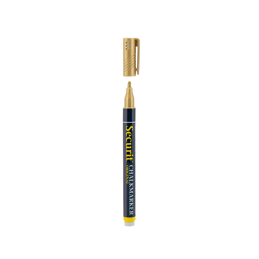 goldener metallic Kreidemarker Securit mit 1-2mm Spitze, Kreidestift gold für das Beschriften von weissen Kreidetafeln, Boards und Glas, wasserlöslich