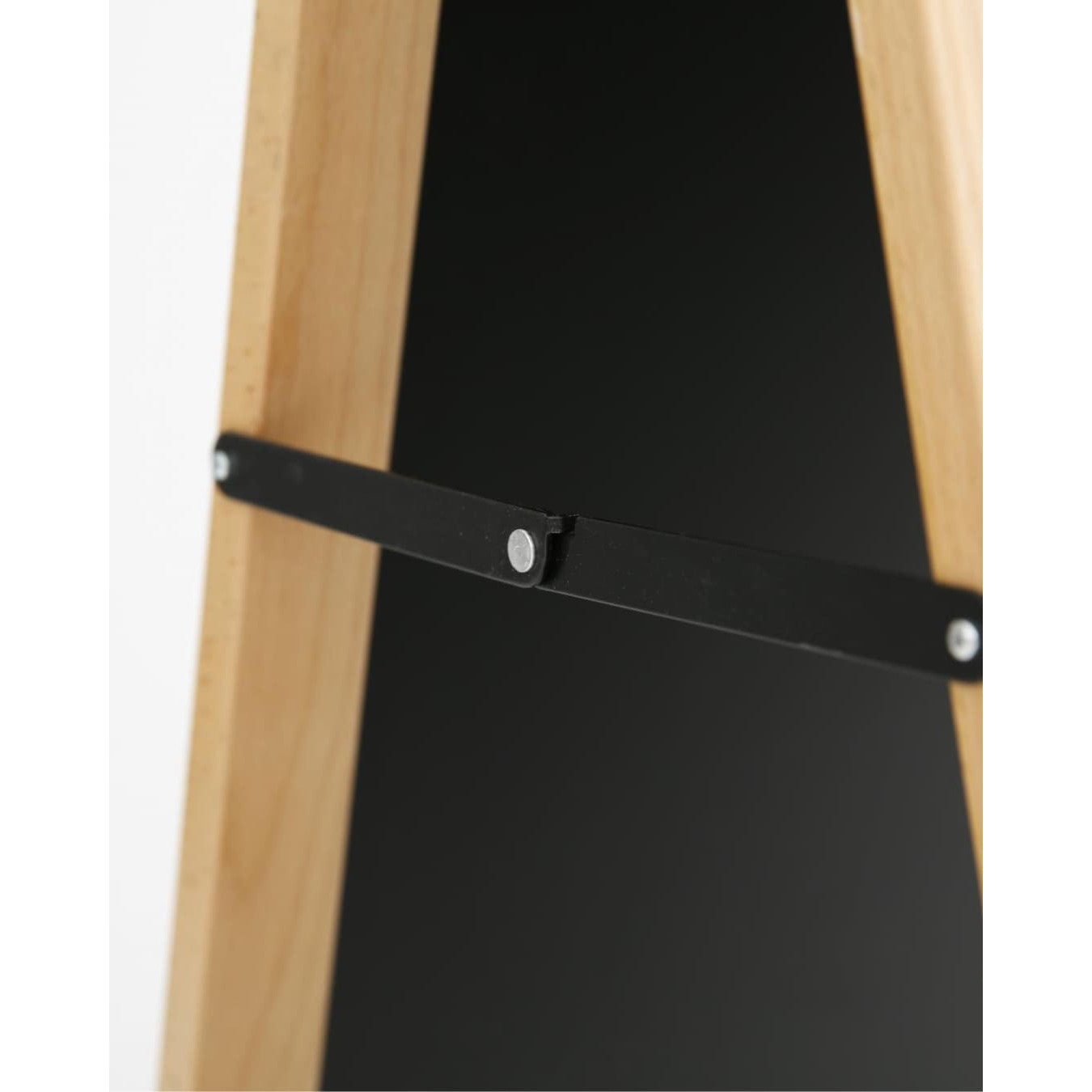 Holz Kundenstopper mit Kreidetafel - Detailfoto Seitenscharniere