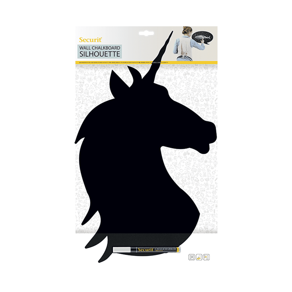 Kinder Kreidetafel Unicorn Silhouette als Wandkreidetafel in Kinderzimmer, inklusive Wandmontageset und Kreidemarker weiss