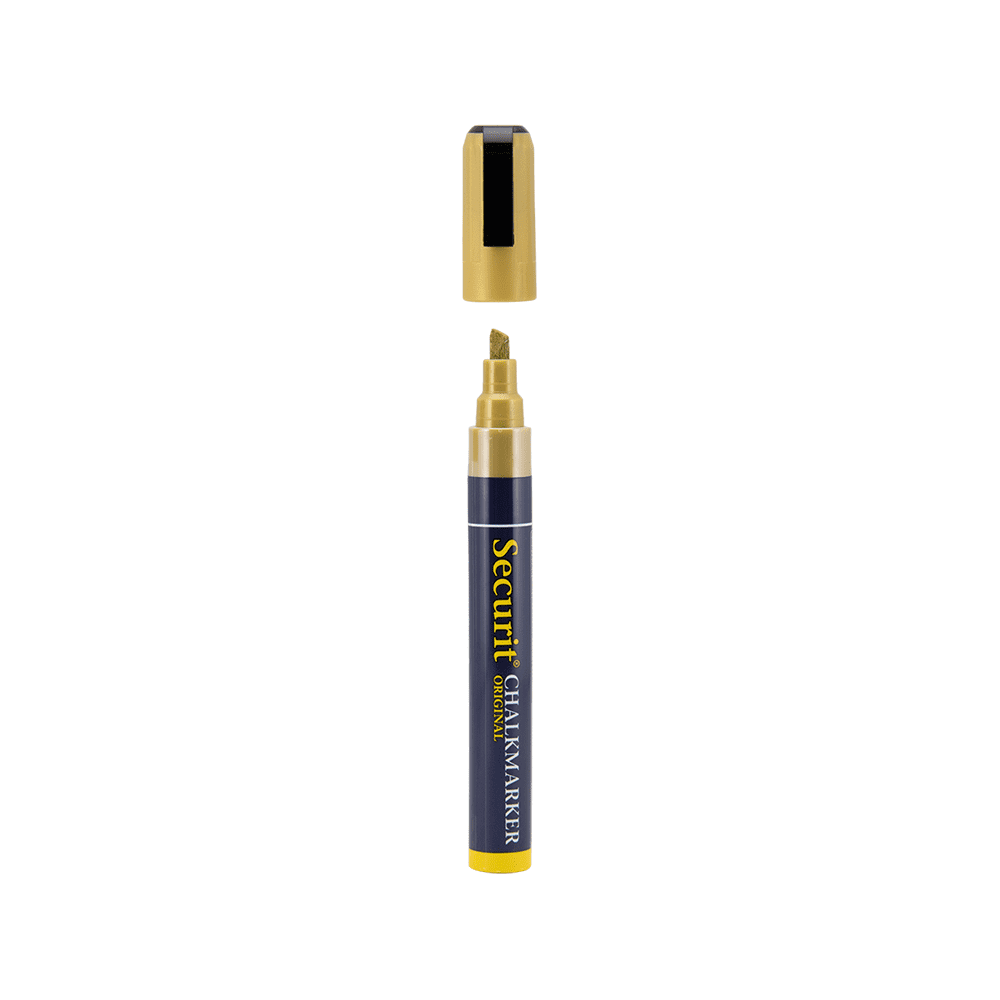 Kreidemarker Gold Securit mit 2-6mm Spitze, Kreidestifte für die Beschriftung von Kreidetafeln und Wandtafeln, Metalic Kreidemarker Gold Securit