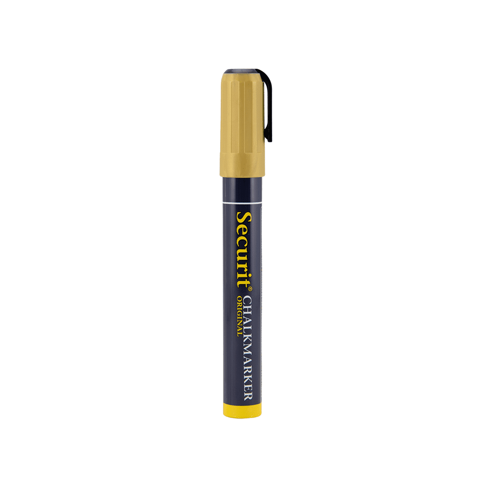 Kreidemarker Gold Securit mit 2-6mm Spitze, Kreidestifte für die Beschriftung von Kreidetafeln und Wandtafeln, Metalic Kreidemarker Gold