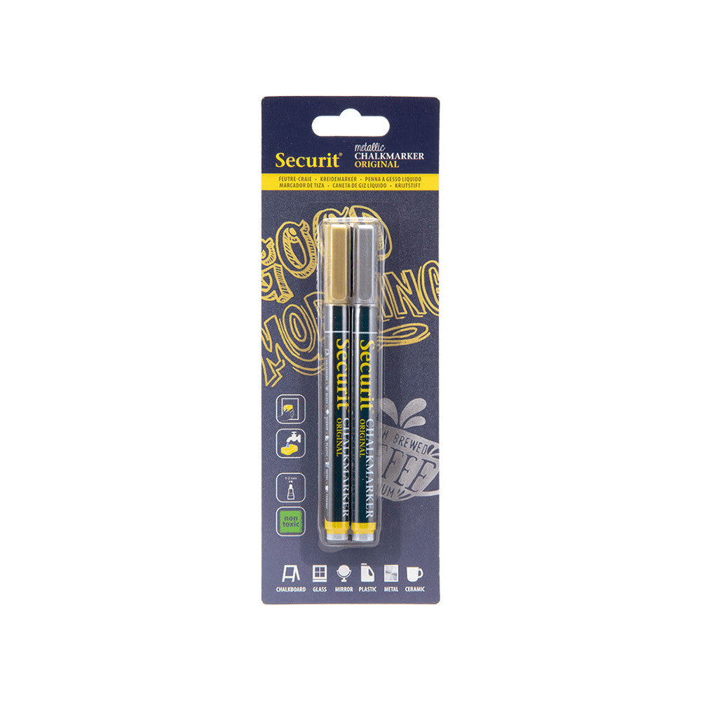 Kreidemarker Gold und Silber geeignet für das Beschriften von Kreidetafeln, 1-2mm Strichbreite, Securit, wasserlöslich