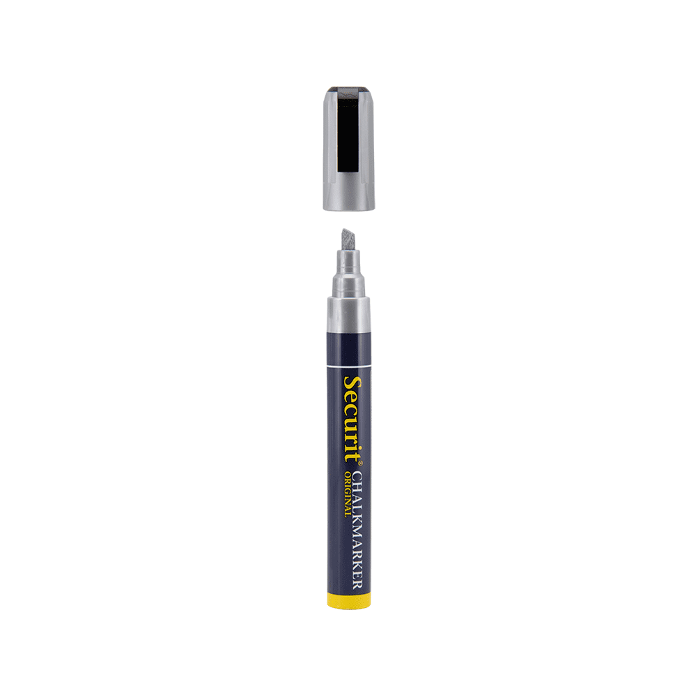 Kreidemarker silber mit 2-6mm Spitze, silberner Kreidestift Securit für das Beschriften von Kreidetafeln Glas und Boards