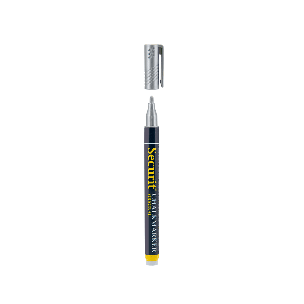 Kreidemarker silber von der Marke Securit für Kreidetafeln und Glas, eleganter Kreidemarker in Silber für Weinachtszeit Dekorierung von Glas und Kreidetafeln