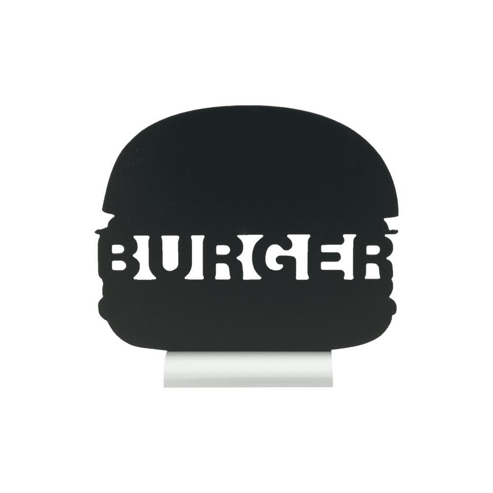 Kreidetafel Burger Form Silhouette als Tischaufsteller für Fast Food Restaurants