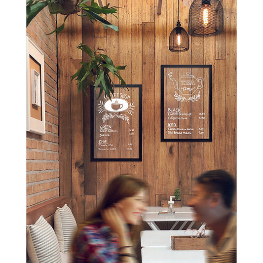 Kreidetafel mit schwarzem Holzrahmen und Glastafel zum beschriften, transparente Kreidetafel