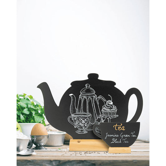 Tischkreidetafel „Teekanne“ Aufsteller 25×24 cm mit Holzfuss