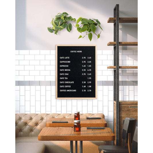 Letterboard Securit 60x80cm mit Acrylbuchstaben für verschiedene Kaffeesorten