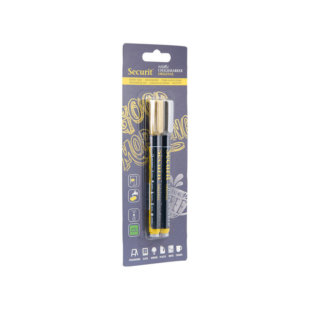 Metallic Kreidemarker Gold und Silber geeignet für das Beschriften von Kreidetafeln, 1-2mm Strichbreite, Securit, wasserlöslich