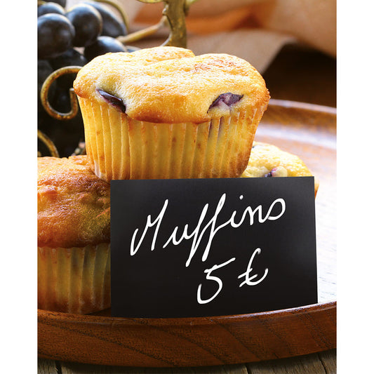 Mini Kreidetafeln A8 beschriftet mit Kreidemarker Securit von Lebensmitteln