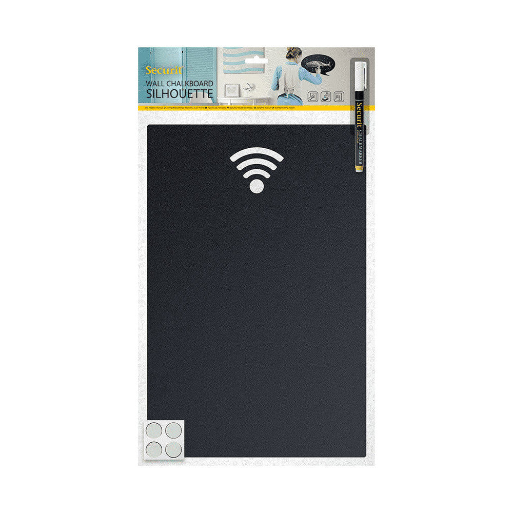Rechteckige Silhouetten Tafel mit WiFi Icon zur Information von Free Wifi - Wifi Kreidetafel Securit inkl Wandmontageset und Kreidemarker weiss