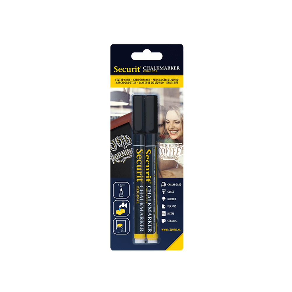 schwarze Kreidemarker Securit 1-2mm, Kreidestifte Securit 2-er Set schwarz