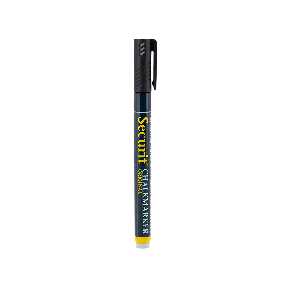 schwarzer Kreidemarker Securit mit 1-2mm Spitze, Kreidestift schwarz für das Beschriften von weissen Kreidetafeln, Boards und Glas, wasserlöslich