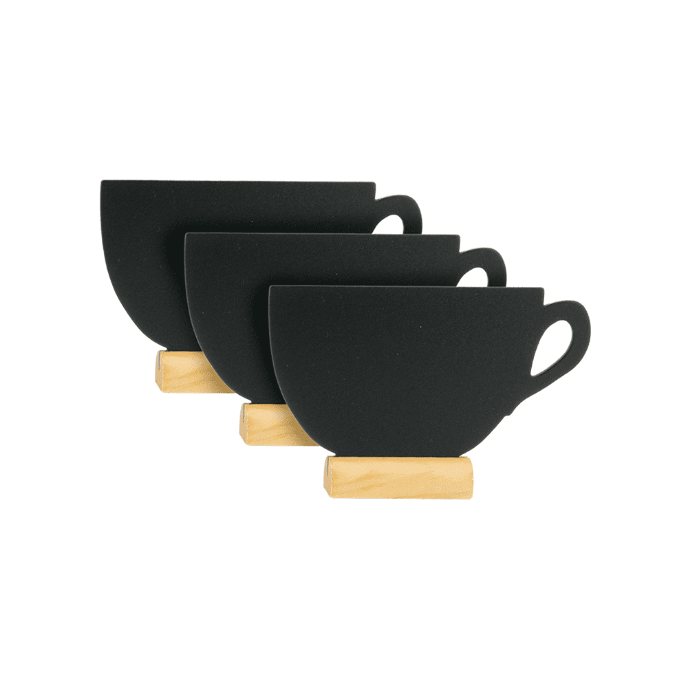 Securit Tischtafel Aufsteller in Kaffeetassenform mit beschriftbarer Kreidetafel für Kreide und Kreidemarker, 3er Set