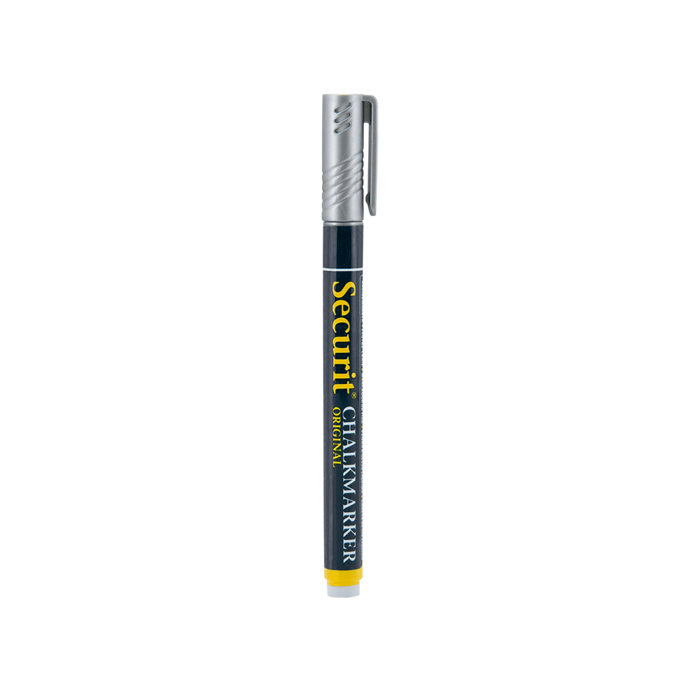 silberner Kreidemarker von der Marke Securit für Kreidetafeln und Glas, eleganter Kreidemarker in Silber für Weinachtszeit Dekorierung von Glas und Kreidetafeln