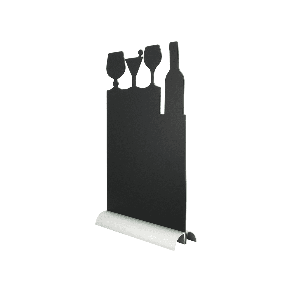 Tischaufsteller mit zugeschnittener Melamin Kreidetafel in Cocktail Silhouette zum Beschriften mit Kreidemarker