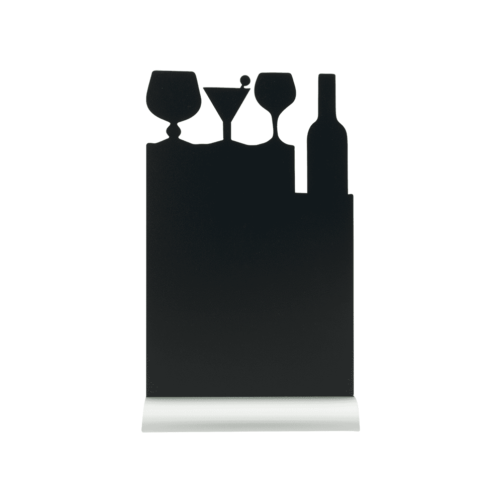 Tischkreidetafel Aufsteller Cocktail Silhouette mit Aluminium Fuss und Silhouette aus Melamin zum Beschriften mit Kreidestiften