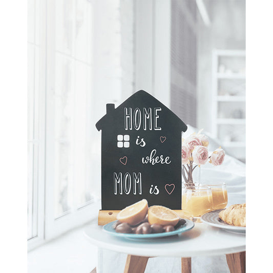 Tischkreidetafel Aufsteller in Hausform beschriftbar mit Securit Kreidemarker aufgestellt und beschriftet Zuhause