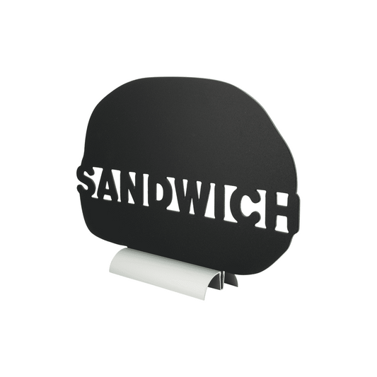 Tischkreidetafel Aufsteller mit Alufuss und in Form eines Sandwiches aufstellbar auf Tischen in Restaurants, Takeaways
