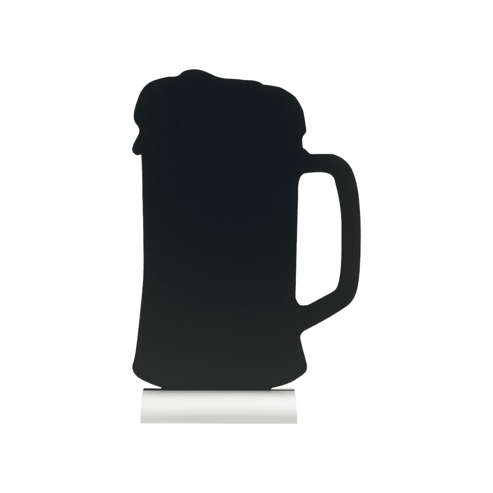 Tischkreidetafel Bier Form-Silhouette mit Aluminium-Sockel, Tischaufsteller Kreidetafel Bier Silhouette mit Alufuss