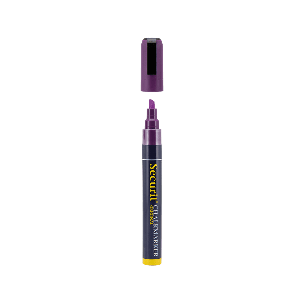 Violetter Kreidemarker Securit mit 2-6mm Spitze, abwischbarer Kreidestift für die Beschriftung von Kreidetafeln und Wandtafeln, Kreidemarker für Blumen