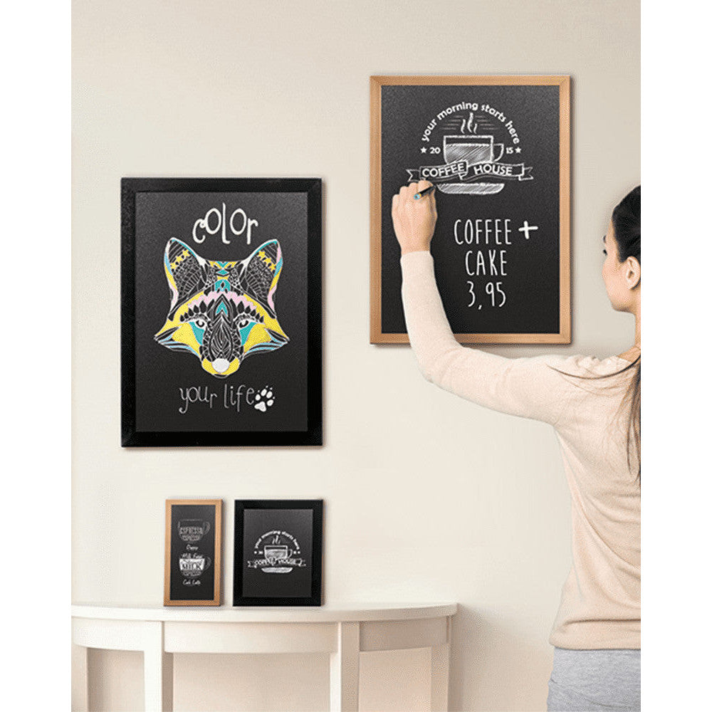 Wandkreidetafel mit Holzrahmen hellbraun, Kreidetafel 60x80cm Securit mit hellbraunem Rahmen