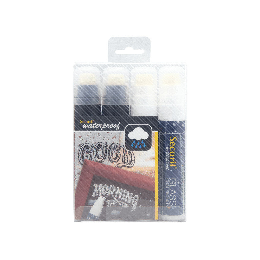 wasserfeste Kreidemarker Securit schwarz + weiss, Kreidemarker wasserfest 7-15mm Strichbreite von der Marke Securit, Glas Kreidemarker wasserfest