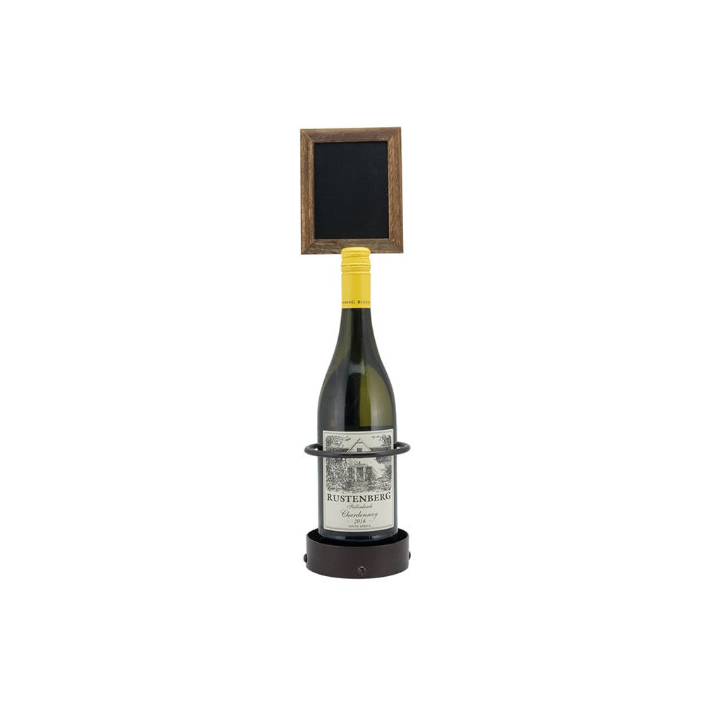 Weinflaschenhalter mit Kreidetafel und Weinflasche