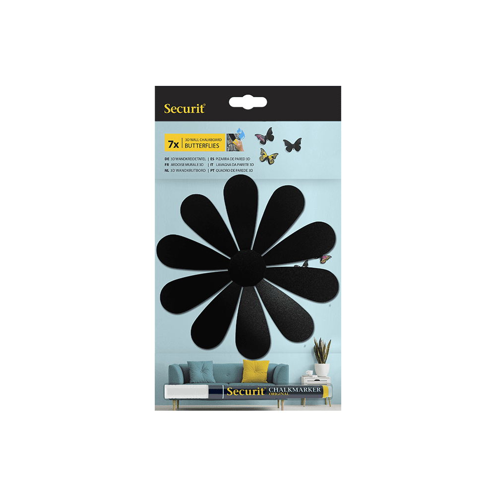 3D Kreidetafel Blumenform Securit inklusive 1 Kreidemarker weiss, 7er Set Kreidetafeln 3D in Blumenform Silhouetten