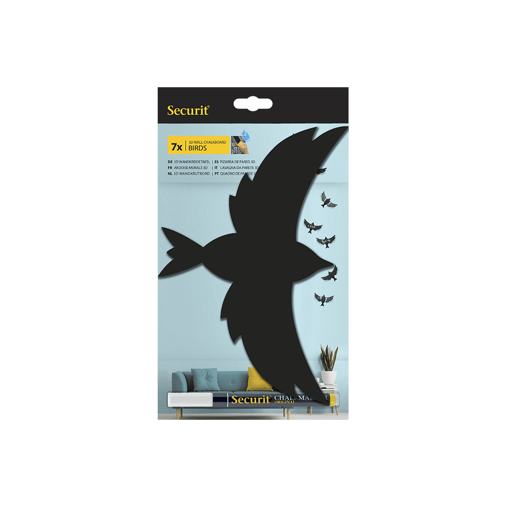 3D Wandkreidetafel Silhouette in Vogelform im 7er Set Securit inkl. 1x Kreidemarker weiss